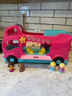 Pink and Teal Kids Play Camper Van with Figures by